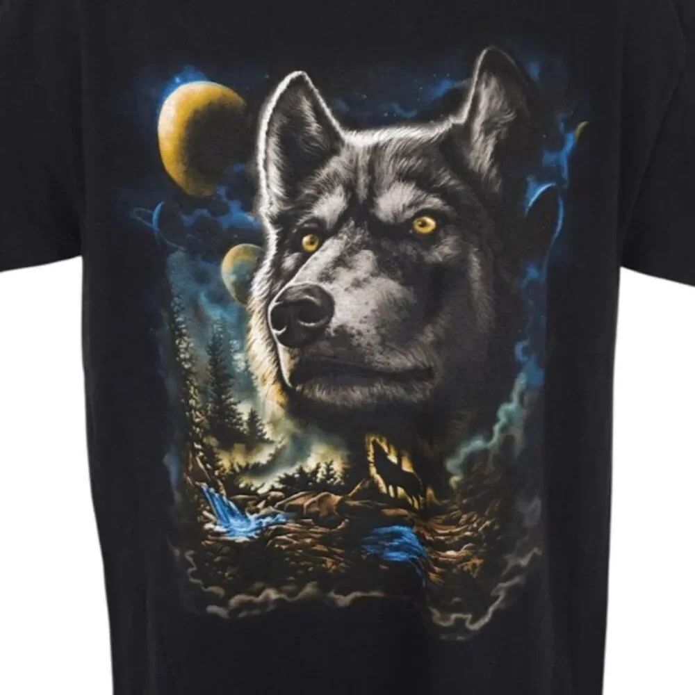 Howling Wolves T Shirt Mens Size Large Black Wolf Moon Nature Animal Tee